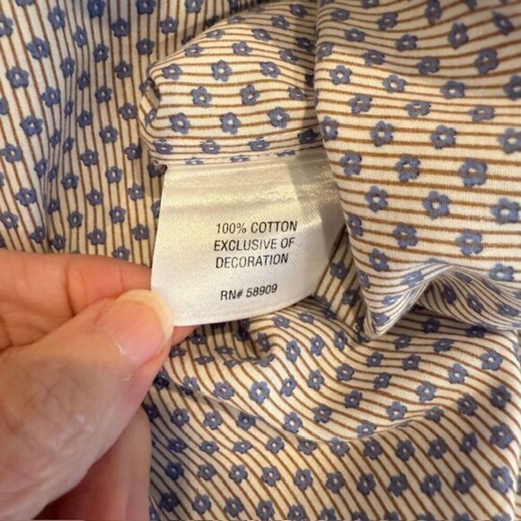 Daniel Cremieux Classics Contrast Cuff Button Front Shirt Blue Cream Brown Large - Picture 8 of 14